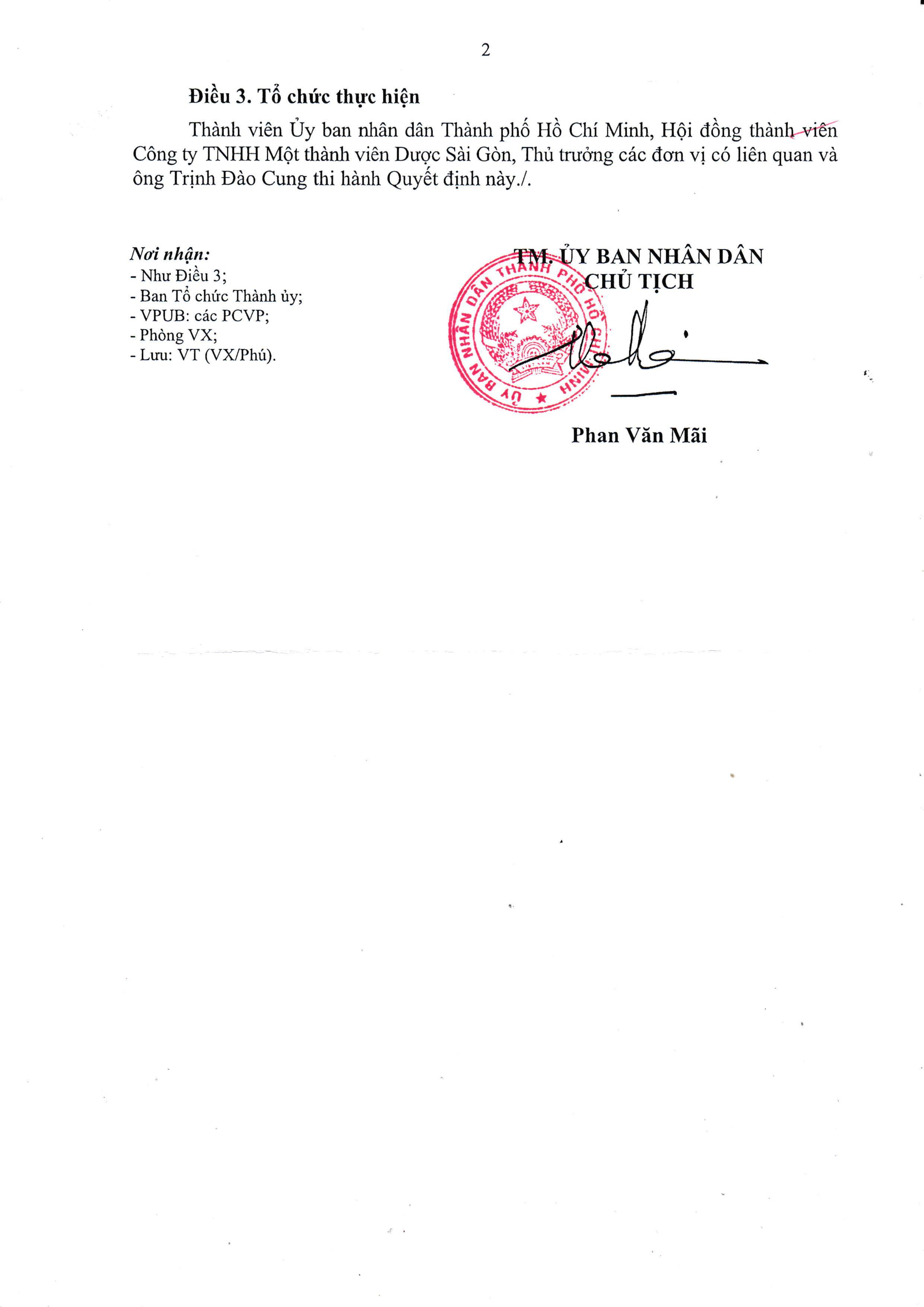 Quyết định Giao quyền Tổng Giám đốc Công ty TNHH MTV Dược Sài Gòn