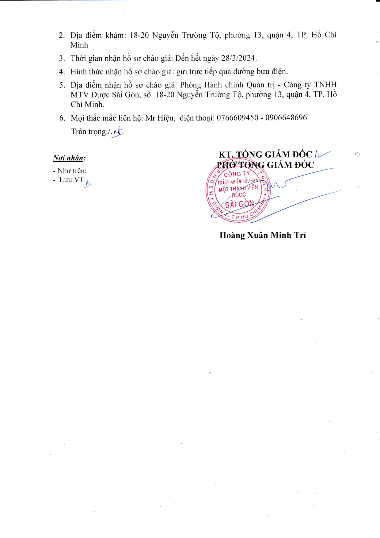 Sapharco thông báo tham gia chào giá thực hiện Khám sức khỏe Cán bộ, nhân viên, người lao động năm 2024