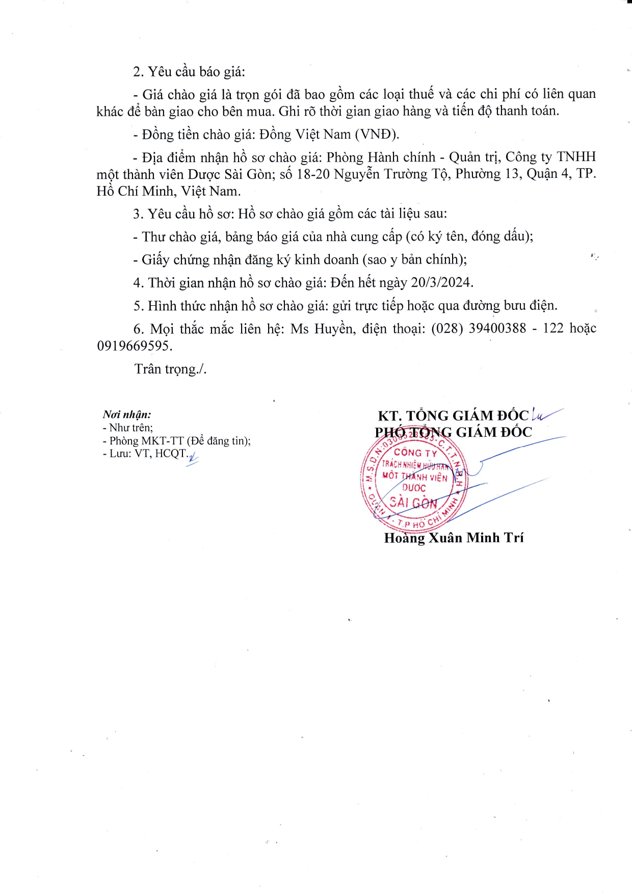 SAPHARCO Thông báo tham gia chào giá đồng phục năm 2024 SAPHARCO Thông báo tham gia chào giá đồng phục năm 2024