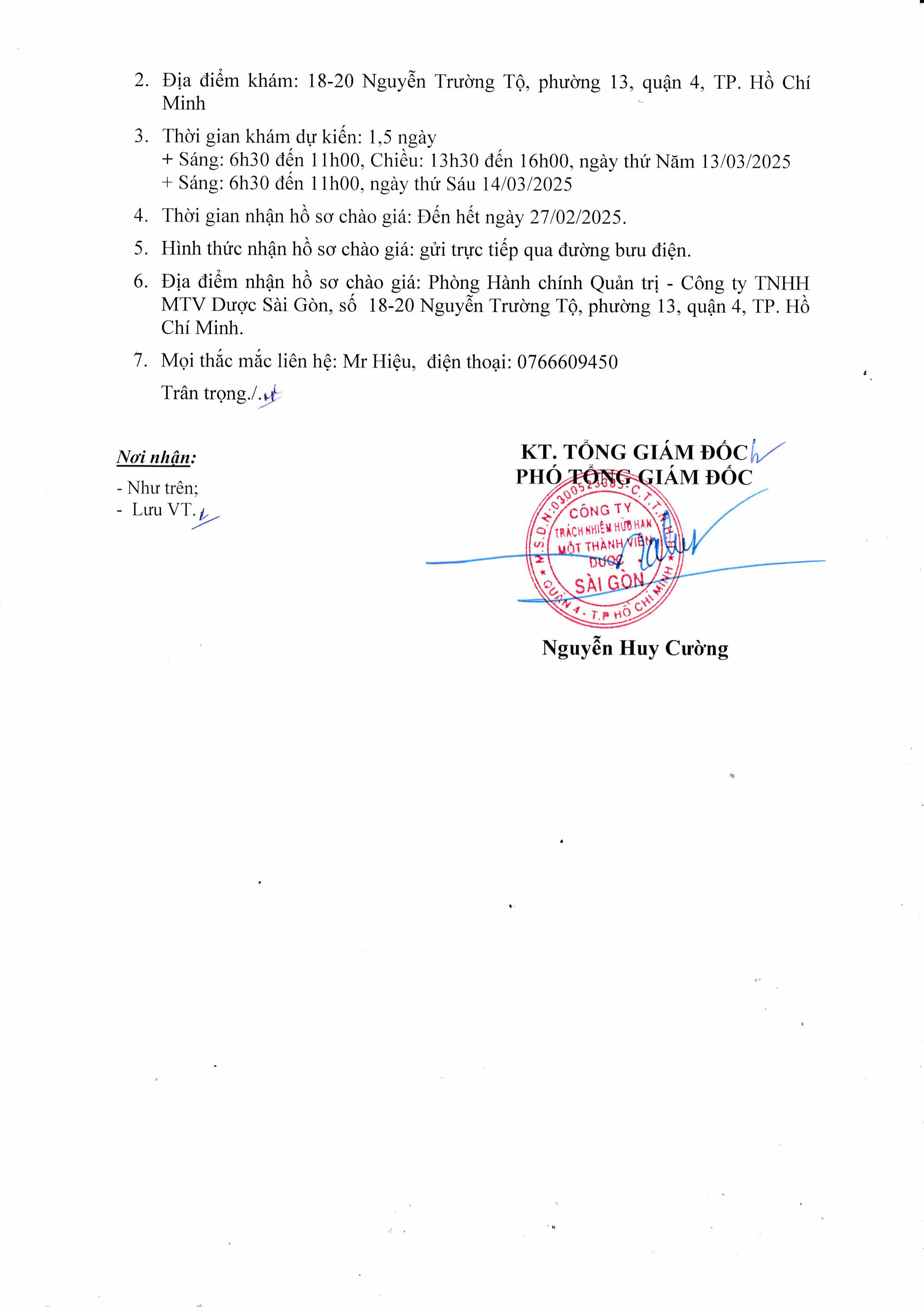 Sapharco thông báo tham gia chào giá thực hiện Khám sức khỏe Cán bộ, nhân viên, người lao động năm 2025 Sapharco thông báo tham gia chào giá thực hiện Khám sức khỏe Cán bộ, nhân viên, người lao động năm 2025