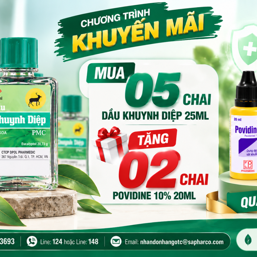 Dầu Khuynh Diệp PMC 25ml – Quà tặng Povidine 10% 20ml